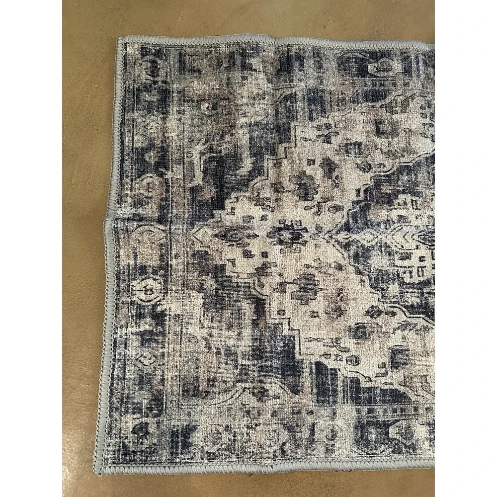 Machine Washable Rug 2'X3' Gloria GLR88 Blue Brown Cream Faded-Look